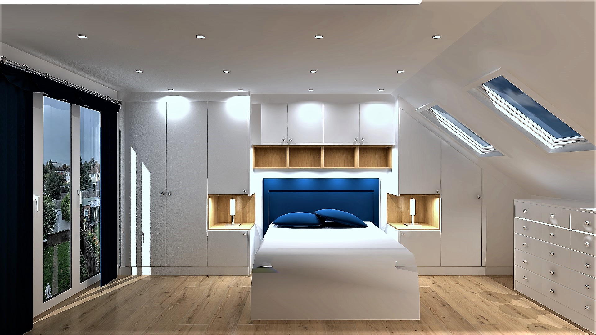 Bespoke bedroom and wardrobe in loft