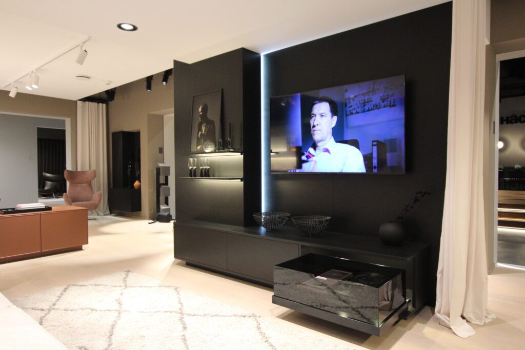 bespoke media walls with integrated TV space