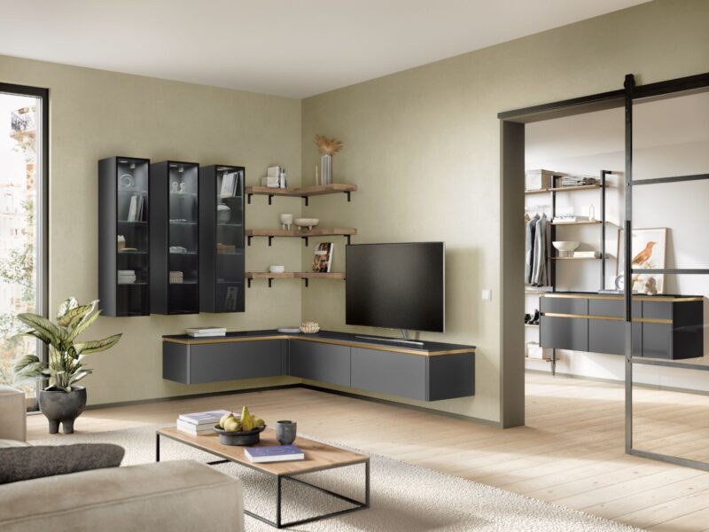 Nobilia German-made kitchen cabinets in TV area