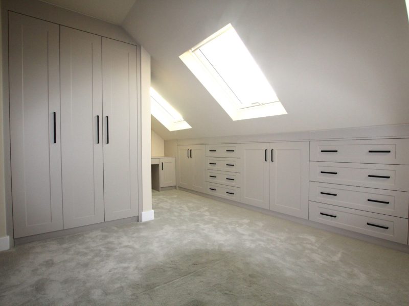 Wardrobe Loft in cashmere colour with black handles Wardrobe Loft in cashmere colour with black handles